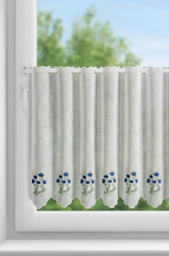 Krátká záclonka s vyšívanými květy výška 45cm