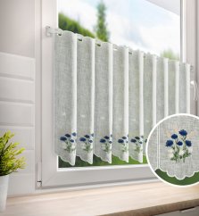 Krátká záclonka s vyšívanými květy výška 45cm
