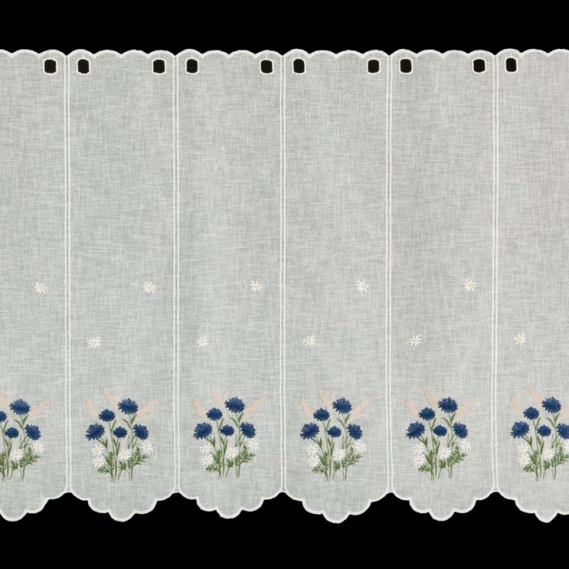 Krátká záclonka s vyšívanými květy výška 45cm